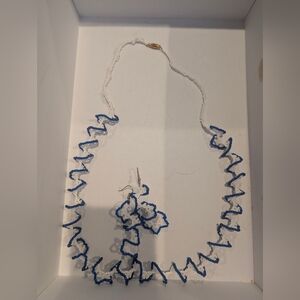 Vintage Blue and White Beaded Necklace & Earrings Set